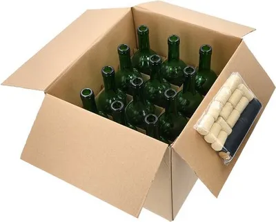 Produktbild von 12Stk Weinflasche 0,75l mit Korken und Kappen Grün Multipack Glasflasche