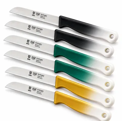 Schälmesserset, 6 Stück, gezahnt, 8,5 cm, bunt