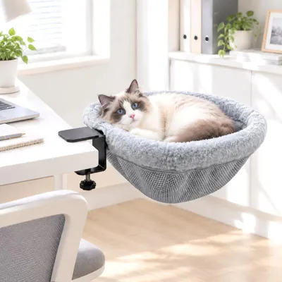 Klappbares Katzen-Schreibtischbett, 90° faltbar, 46x44x15 cm, bis 18 kg