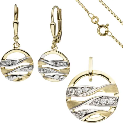 Produktbild von Schmuck-Set aus 333 Gold Gelbgold mit Zirkonia Ohrringe Anhänger und Kette 42cm
