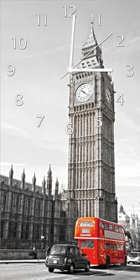 Produktbild von Wallario Design Wanduhr bedruckt, Größe 30 x 60 cm, Motiv: London Red Bus
