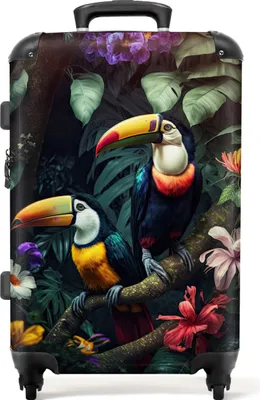 Obrázek produktu pro NoBoringSuitcases.com® Velký kufr - Toucan - Flowers - Jungle - Birds - Combination Lock TSA - Hard Shell Trolley 4 Wheels - 72 litrů - Cestovní kufr - 66 cmKufr Medium 67x43x25 cm, 72L,