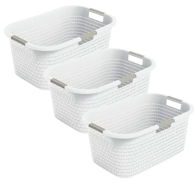 Produktbild von Rotho 3er-Set Wäschekorb 40L Country - Wäschesammler groß - Wäsche Korb 59 x 39 x 25,2 cm - Wäschebox aus Kunststoff - Aufbewahrungskorb Behälter