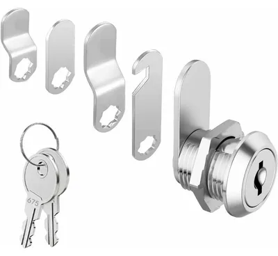 Produktbild von 16-mm-Zylinder-Sicherheitsschloss für Briefkästen mit 5 verschiedenen Schließplatten und 2 Schlüsseln, Nockenschloss für Schränke, Spinde, Werkzeugkästen, Aktenschränke