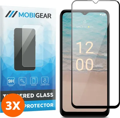 Produktbild von Mobigear Premium 9.98 Nokia G22 Panzerglas Gehärtetes Glas Displayschutz - Hüllenfreundlich - Schwarz (3er Pack)