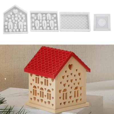 Image de Moule en silicone 3D en forme de maison, avec des cœurs et des fenêtres, pour la fabrication de bougies, de plâtre ou de savon