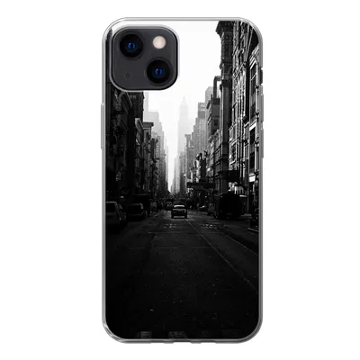 Produktbild von MuchoWow® Handyhülle Schutzhülle Hülle für iPhone 13 mini Autofahrt durch eine ruhige Straße in New York in schwarz-weiß Silikon Softcase Handy Hülle - Softcase