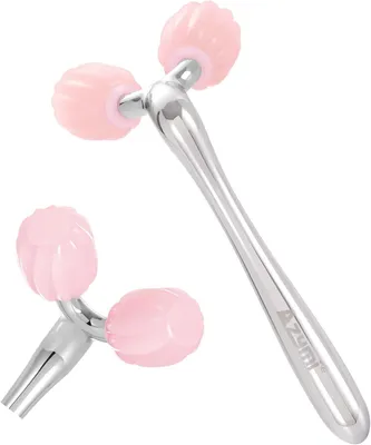 Produktbild von 3D-Jade-Rolle, Azymi-Gesichtsroller aus reinem Rosenquarz, Gua Sha-Massagegerät zum Abkratzen, für Frauen, zur Gesichtsstraffung und zur Behandlung von Augenringen