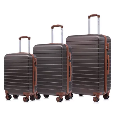 Produktbild von Suitcase Set, Rollkoffer Handgepäck, Kofferset, mit 4 Rollen 360°, Hartschalenreise Zahlenschloss, Weicher Gummigriff (3er Set, M,L&XL, Braun)