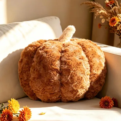 Produktbild von Braune Kürbiskissen, 20 cm, für Halloween-Dekoration