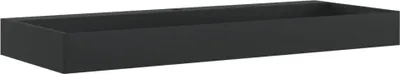 A black rectangular sink is shown from a slightly elevated side angle against a white background.
