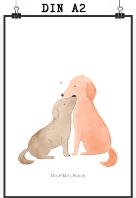 Produktbild von Mr. & Mrs. Panda Bild Hunde Liebe DIN A2 - Weiß - Geschenk, Plakat, Kuscheln, Hund, Herz, Vertrauen, Wandbild, Kunstdruck, wanddeko, Sprüche, drucke