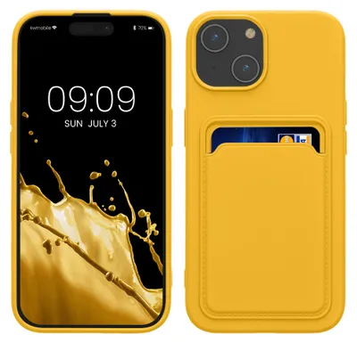 Produktbild von kwmobile Handyhülle für Apple iPhone 15 Hülle mit Kartenfach - TPU Case - Kabelloses Laden - Schutzhülle Cover in Strahlend Gelb