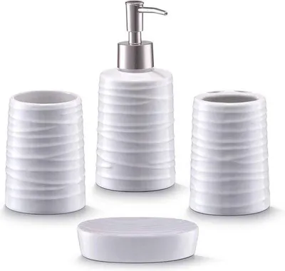 Image de Ensemble d'accessoires de salle de bains, 4 pièces, céramique, blanc, 42 x 21 x 24 cm