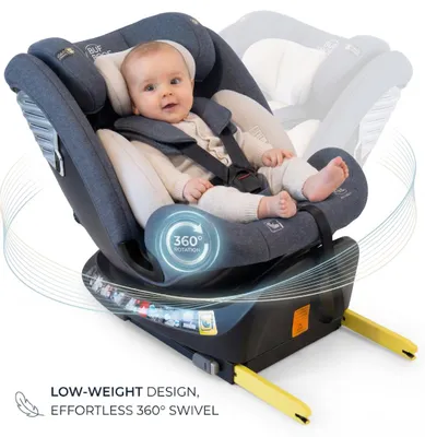 Productafbeelding van Autostoeltje BUF BOOF® Saphir DELUXE i-Size, 360° draaibaar, ISOFIX, R129, geschikt voor kinderen van 40-150 cm (0-36 kg), verstelbaar tot 165°, kleur: grijs, AI-gegenereerde afbeelding