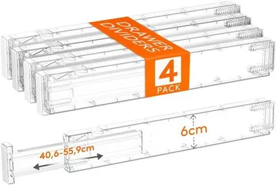 Obrázek produktu pro Plastová přepážka do zásuvek, průhledná, 40–50 cm, výškově nastavitelná