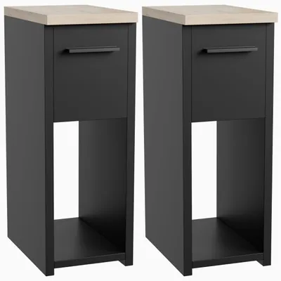 Produktbild von Nachttisch Beistelltisch 2er Set schmal schwarz - 20x30,5x55 cm mit Schublade Ablage
