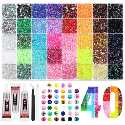 Bedazzling-Kit, 40 Farben, 40000 Stück, 3 mm, mit 3 Klebern