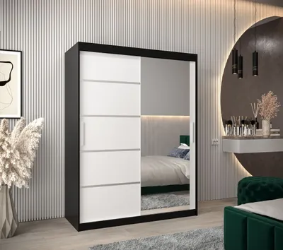 Obrázek produktu pro Šatní zrcadlová skříň ADELA - 150 cm, černá / bílá