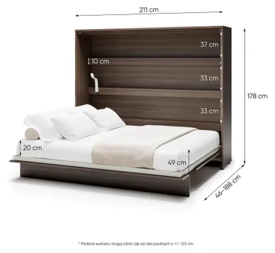 Produktbild von Furniture24 Schrankbett Bed Concept Lenart, Wandklappbett Mit Lattenrost, V-Bett, Wandbett Bettschrank Schrank Mit Integriertem Klappbett Funktionsbett Bc-14, 160 X 200 Cm, Artisan Eiche, Horizontal