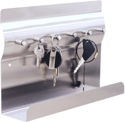 Produktbild von Unyqoos® Schlüsselbrett mit Ablage & Magnetleiste, 6 Haken, Edelstahl – Notizboard für Flur, Küche & Büro