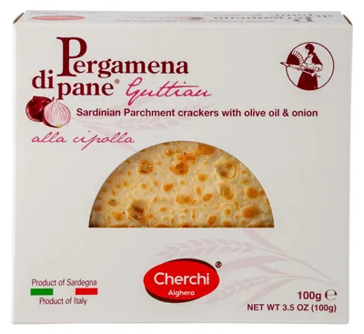 Produktbild von Cherchi Pergamena di Pane alla Cipolla, 100g – Knuspriges Zwiebelbrot, aromatisch & herzhaft