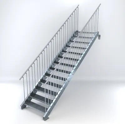 Produktbild von Stahltreppe 13 Stufen bis Höhe 260 cm, Laufbreite : 100 cm beidseitiges Geländer ST 1 (31 / 31 mm)