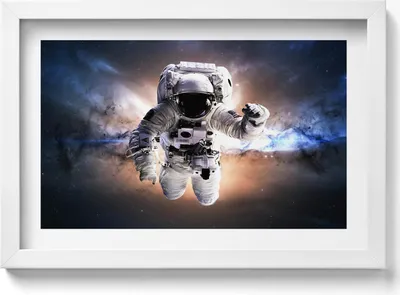 Produktbild von Astronaut im Weltraum– Wandbild mit Rahmen – Gerahmtes Bild  – Wanddekoration – 30x20 cm –  Weiß Rahmen