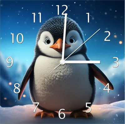 Produktbild von Wallario Design Wanduhr Eisbewohner im Winterwunderland aus Echtglas, Größe 30 x 30 cm