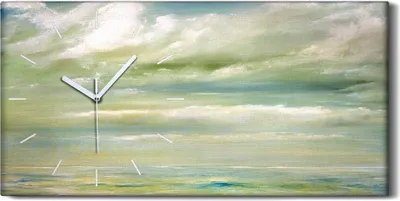 Produktbild von Leinwand Uhr Küche Wohnzimmer Bild 60x30 Gemälde Wolken Himmel Meereslandschaft - weiße Hände