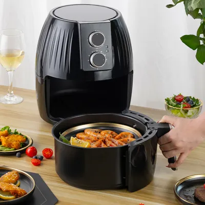 Produktbild von Heißluftfritteuse 5,5 l, 1300 W – ölfrei, 0 % BPA – Knopfrotation, antihaftbeschichteter Korb – klassischer Stil