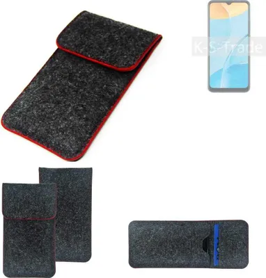 Produktbild von K-S-Trade Handy Schutz Hülle kompatibel mit Oppo A35 Schutzhülle Handyhülle Filztasche Pouch Tasche Case Sleeve Filzhülle dunkelgrau roter Rand