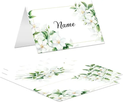 Produktbild von Tischkarte Namenskarte 8,5x5,5cm vorgefalzt für Hochzeit Kommunion Taufe Familienfeier Blume weiss - 20 Stück