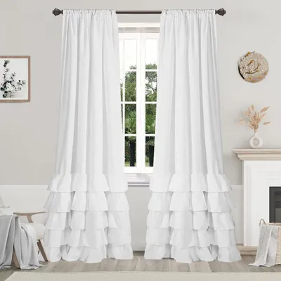 Produktbild von 2er Set Vorhänge mit Gestufte Rüsche Weiß Vorhang Multifunktionsband Gardinen für Esszimmer Schlafzimmer Wohnzimmer, B132xH274cm