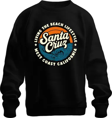 Obrázek produktu pro Santa Cruz California West Coast Surfing Waves Retro Beach Life Uni mikina, černá, L