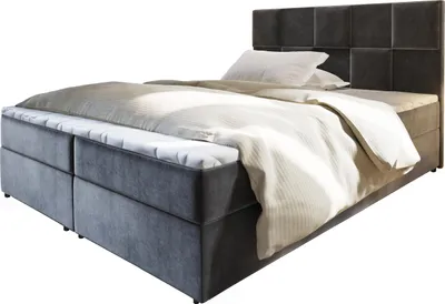 Produktbild von Masseno Boxspringbett PRATA 160x200 cm Komplett-Set mit Bonell Matratze und Topper, Polsterbett mit Bettkästen -Grau, PAROS 06