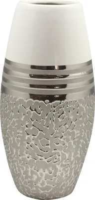 Produktbild von Gilde Vase St. Louis gestreift Keramik silberfarben & weiß 13,5x13,5x28 cm