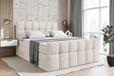 Produktbild von ALTDECOR Boxspringbett mit Matratze und Lattenrost  - RICAR -Z KING  - 200x200 cm  - Beige Samt - Topper, Fußteil, Polsterbett mit Bettkasten, Bett mit Stauraum H3 - und H4 - Matratze, Doppelbett, Springboxbett