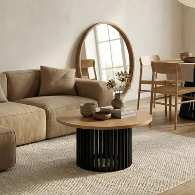 Zdjęcie produktu dla Stolik kawowy DOVER, 60 cm, minimalistyczny i ponadczasowy - Oak Craft złoty/czarny