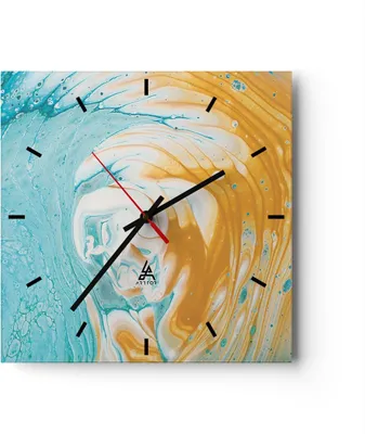 Produktbild von Wanduhr - Quadrat - Glasuhr - Abstraktion verschüttet Farben - 30x30cm - Schleichendes Uhrwerk - Lautlos - zum Aufhängen bereit - Dekoration Modern - Wanddekoration aus Glas - C3AC30x30-4742