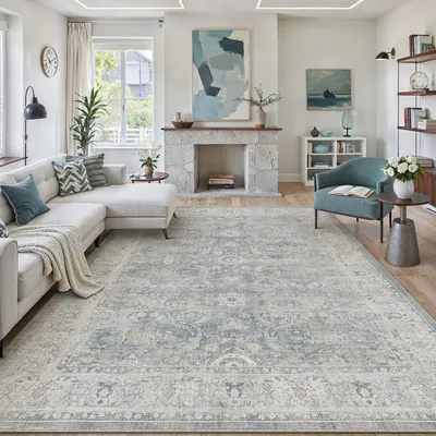 Produktbild von Waschbarer Vintage-Teppich für das Wohnzimmer, 200 x 300 cm, rutschfest und weich