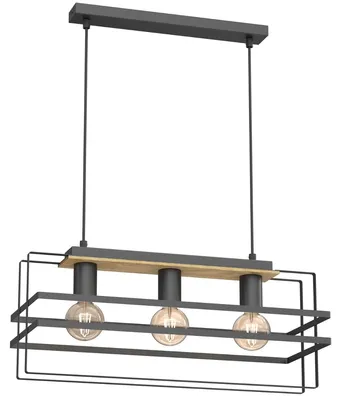 Zdjęcie produktu dla Lampa wisząca Kortez czarny matowa-jasne drewno 3xE27x15W metal wym:110x57x23cm IP20 Luminex