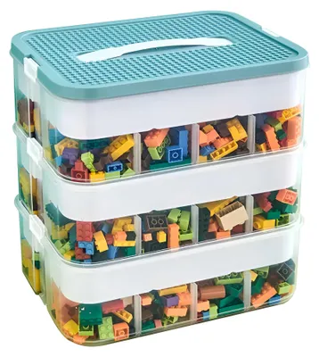 Productafbeelding van Opbergbox met deksel, stapelbaar, met handvat, transparant, organizer voor kinderspeelgoed