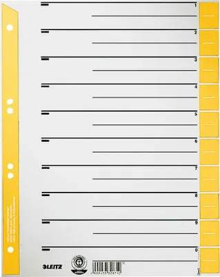 Obrázek produktu pro Leitz 1652-00-15 Trennblätter A4 Überbreite gelb farbiger Lochrand 100 Stück