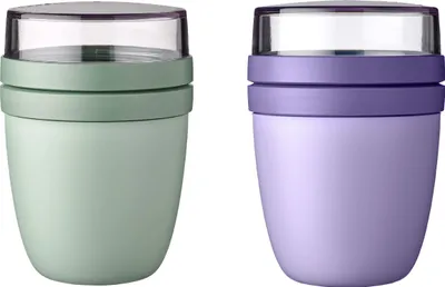 Produktbild von Mepal | Lunchpot Ellipse | Nordic Sage & Vivid Lilac | praktischer Müslibecher to go | separates Fach für Joghurt und Müsli | 500 ml + 200 ml | geeignet für Gefrierschrank, Mikrowelle und Spülmaschine