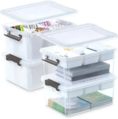 Produktbild von Ibenzoa® 3er-Set transparente Aufbewahrungsboxen mit Deckel und herausnehmbaren Einsätzen – 5 flexible Trennfächer, Kunststoff, ideal für Haushalt & Werkstatt