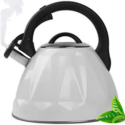 Produktbild von Wasserkessel mit Pfeife 3L EDELSTAHL KUNSTOFFGRIFF Pfeifkessel Induktion Weiß