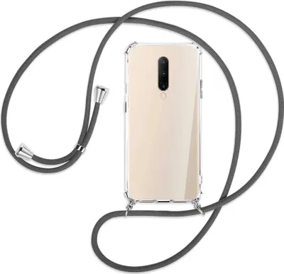 Produktbild von Handykette Backcover-Schutzhülle mit Band (Metall silberfarben) für OnePlus 7 Pro - dunkelgrau