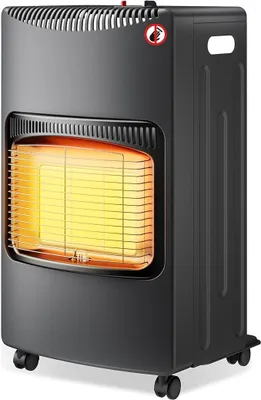 Zdjęcie produktu dla Mobilny grzejnik gazowy o mocy 4,2 kW, grzejnik gazowy o wymiarach 42 x 45 x 75,7 cm, grzejnik do użytku wewnętrznego z zabezpieczeniem przed przewróceniem, wyposażony w system ODS i kółka, grzejnik gazowy kompatybilny z butlą gazową o pojemności 13 kg