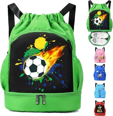 Produktbild von Wasserdichter Rucksack für Jungen, Schwimmrucksack für Kinder, Kordelzugverschluss, Sportrucksack, grüner Rucksack für Strand, Camping, Einkaufen, 30 x 16 x 42 cm